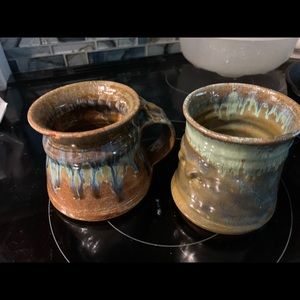 2ea handmade pottery cups signed on bottom